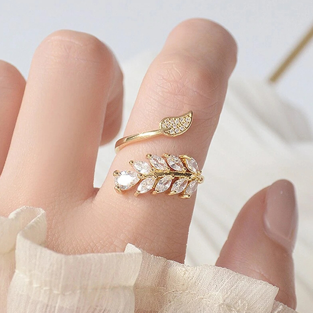 Huitan-anillos de hoja de olivo de estilo coreano para mujer, Color dorado, accesorios de lujo para dedo CZ, anillos con apertura ajustable, joyería