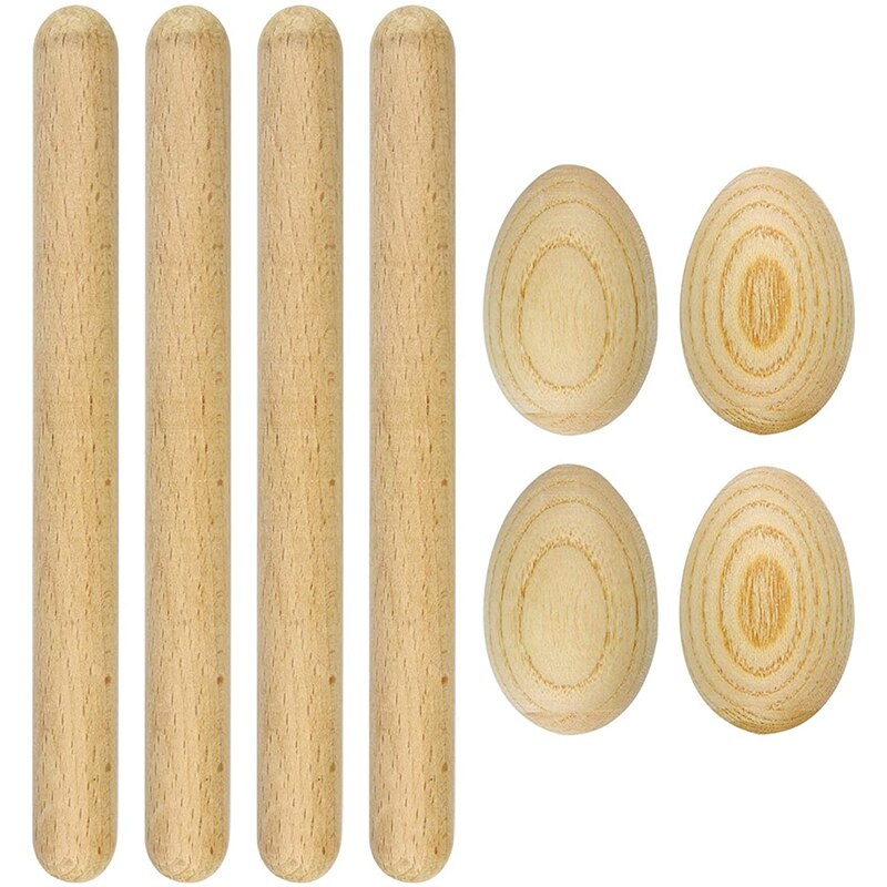 8 Pcs Musical Percussion Instrument, Including 4 Pcs Musical Rhythm Sticks Wood Claves and 4 Pcs Wood Egg Shakers: Default Title