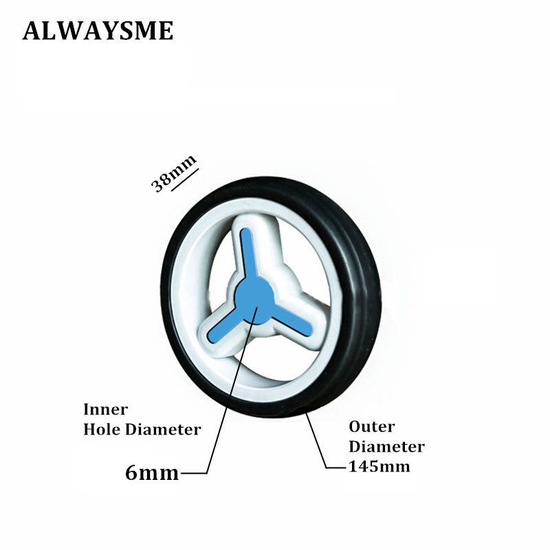 ALWAYSME 1PCS Baby Stroller Replacement Parts Stroller Wheels Universal Front Rear Wheel Diameter 145mm Width 38mm Hole 6mm