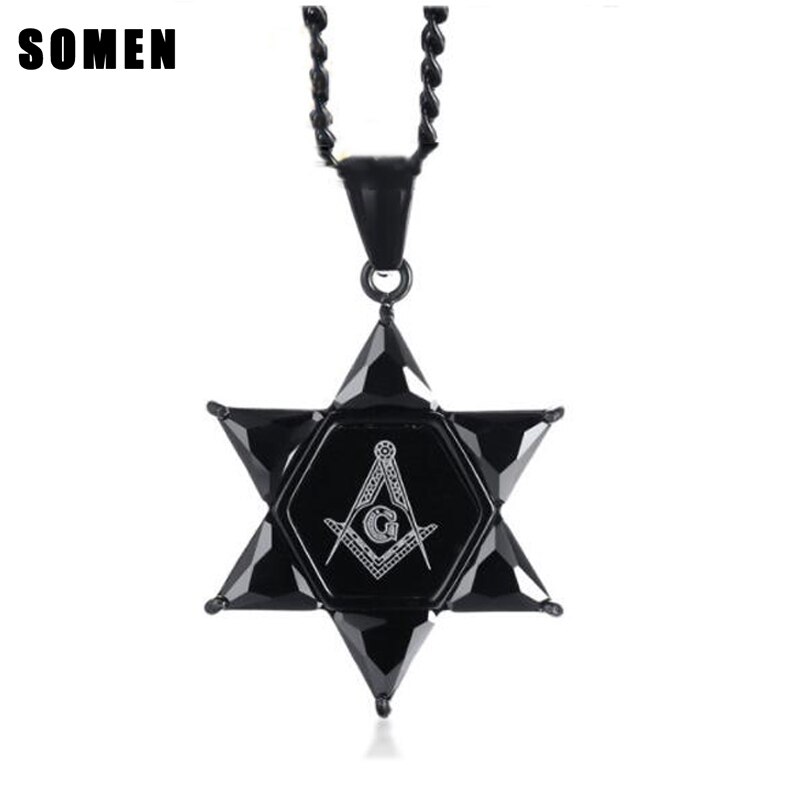 Freemason Masonic Black Hexagram Pendant with Stainless Steel Chain Necklace For Men Hip Hop Style Best Friend Choker