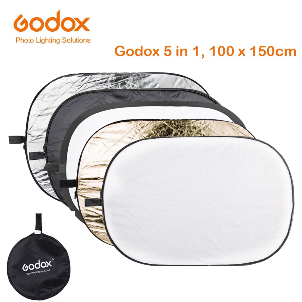 Godox 5 in 1 100*150CM Achtergrond Boord Ronde Rechthoek Reflector Inklapbare Verlichting Diffuser Disc Zwart Zilver Goud wit