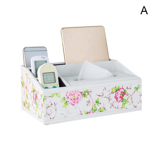 Partitioned Faux Leather Tissue Box Home Desk Table Remote Control Phone Tissue Paper Napkin Storage Box Holder Organizer: A