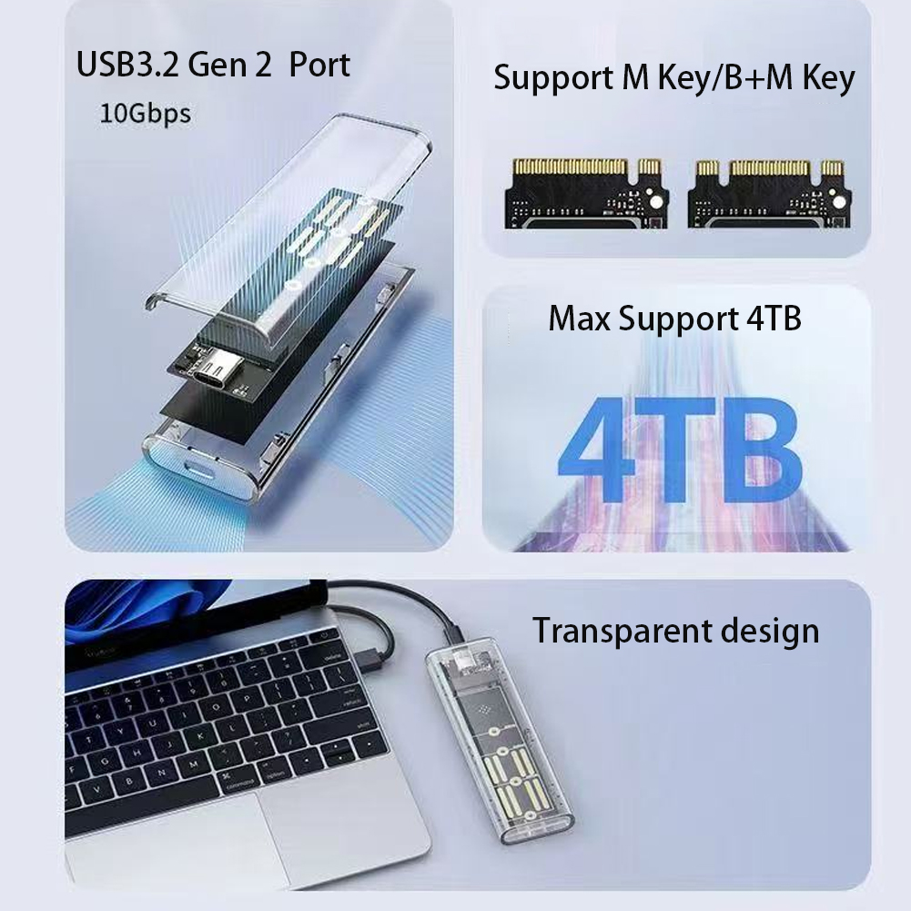 M2 SSD Case Behuizing NVMe SATA NGFF M.2 SSD Box Adapter USB 3.1 10Gbps voor Externe Harde Schijf M/B + M Sleutel M.2 SSD RTL9210B/9210