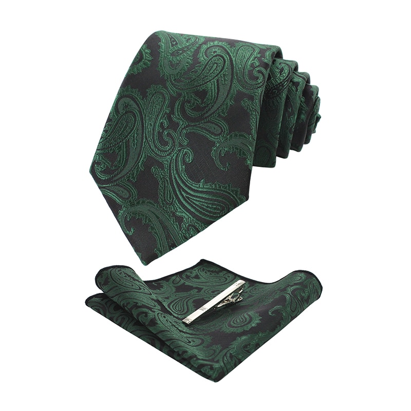 KAMBERFT męskie klasyczne Paisley krawat i kieszeń kwadratowy zestaw czerwony zielony jedwabny krawat żakardowy z krawat klip zestawy wesele krawat: L004