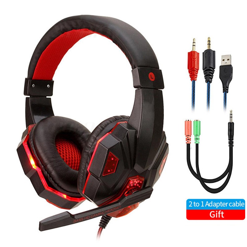 Com fio fone de ouvido gamer fones de ouvido led luz 3.5mm isolamento ruído fone de ouvido com controle volume microfone para computador portátil ps4