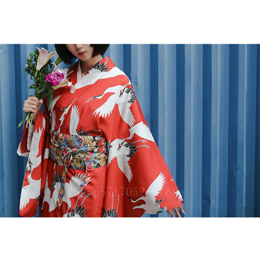 Japanse kimono traditionele kraanvogel vintage lange mouwen yukata jurk vrouw geisha kostuum cosplay badjas harori aziatische kleding