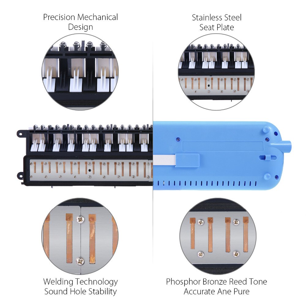 ammoon 32 Keys Melodica Piano Style Keyboard Harmonica Mouth Organ with Mouthpiece Cleaning Cloth Carry Case for Musical