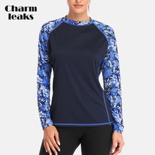 Charmleaks langærmede kvinder rashguard retro blomsterprint hurtigtørrende skjorte løbetop vandreskjorter rash guard upf 50+