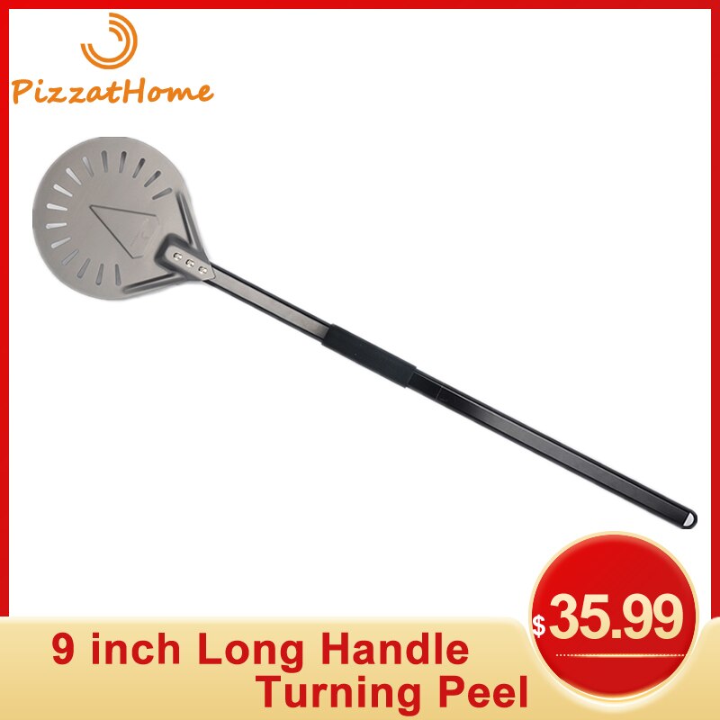 PizzAtHome Long Handle 9 Inch Perforated Pizza Peel Hard Coating Pizza Turning Peel Aluminum Removable Pizza Shovel Pizza Tool