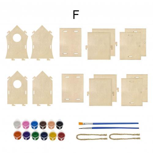Wooden DIY Hand Painted Self Assembly Birdhouse Hanging Pendant Craft Home Decor: F