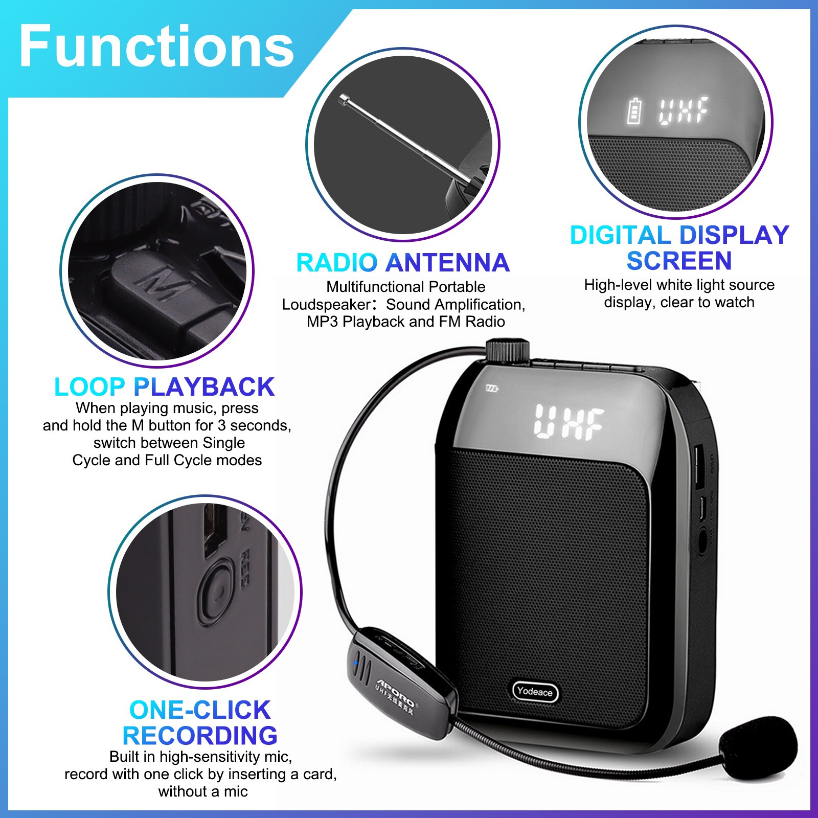 Gosear-Amplificador de voz portátil multifuncional, altavoz de voz compatible con Bluetooth, con micrófono inalámbrico para profesores, 15W