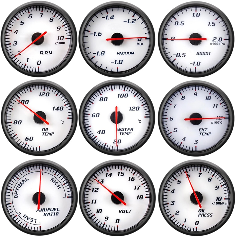 60mm Tachometer Boost Vacuum Water Temp Oil temperature Oil Press Voltage Air Fuel Ratio EGT Gauge Black Case gps speedometer