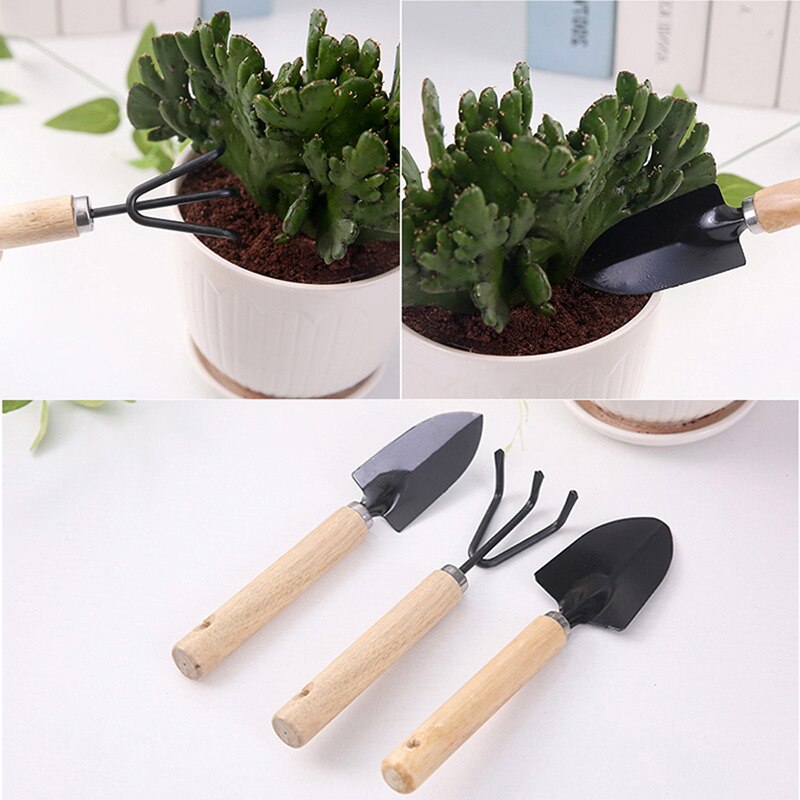 3Pcs Mini Shovel Rake Set Shovel for Plants Bonsai Tools Garden Mini Hand Tools Miniature Planting Set Wooden Handle Spade Set