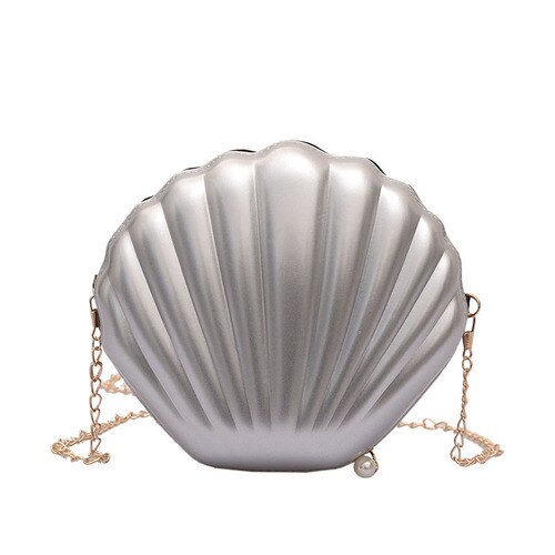 Shell Bags For Women Messenger Bag Luxury Crossbody Bag PVC Leather Mini Shoulder Chain Purse Handbags: Silver