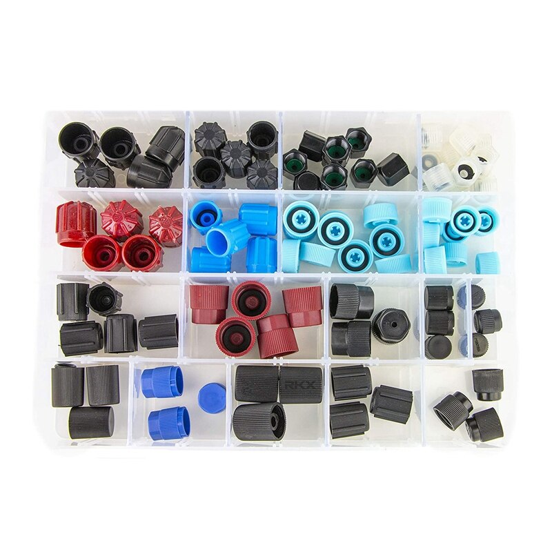 170Pcs Universal Air Conditioning R134A R12 High Low Side Valve Core Service Port Dust Cap Replacement Set
