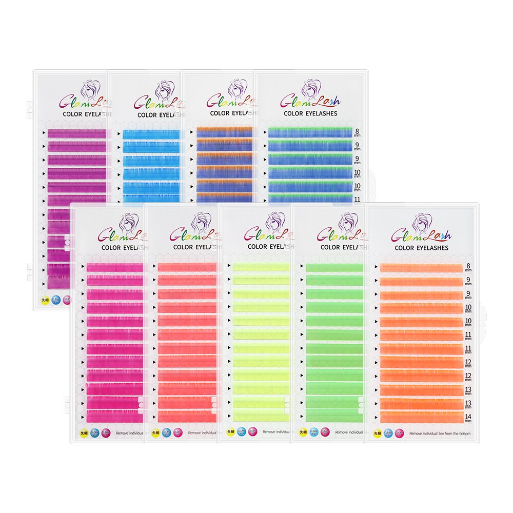 GLAMLASH fluorescencyjne przedłużanie rzęs różowy zielony żółty pomarańczowy UV Neon przedłużanie rzęs świecące w ciemności rzęsy makijaż