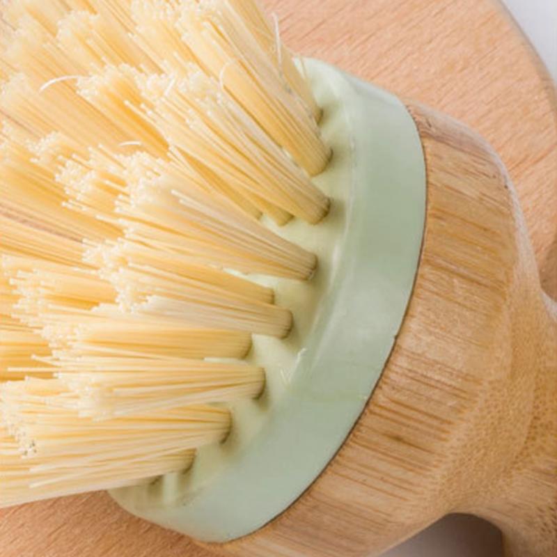 vajilla herramienta multifuncional para cepillo de limpieza de cocina Mini duradero mango de madera Redondo. Plato depurador de la olla Pan lavado