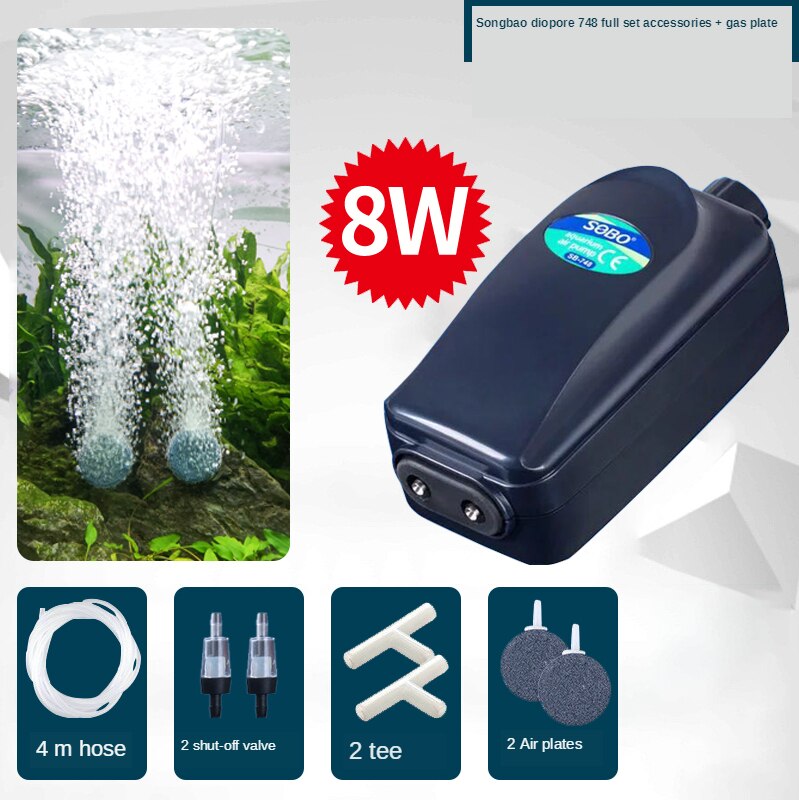 SOBO Aquarium Air Pump Fish Tank Increasing Oxygen Pump Adjustable Large Air Output Aeration Pump Air Compressor Accessories: 748  8W  P2