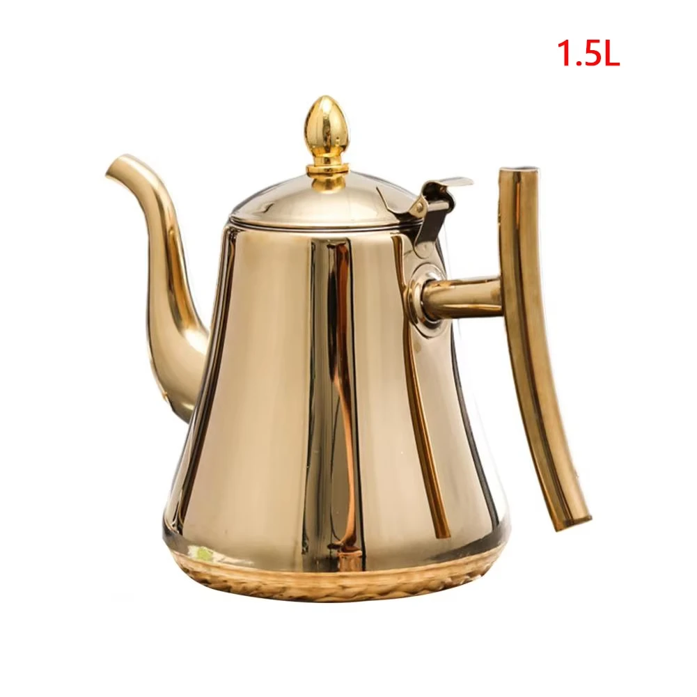 1.0L/1.5L/2.0L Thickened Stainless Steel Teapot Hotel Restaurant Household Induction Cooking Flower Tea Pot: light green