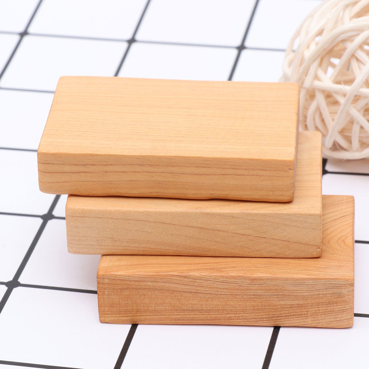 3pcs Wooden Block DIY Craft Cutout Wood Block for Art Crafts Project (Light Yellow)