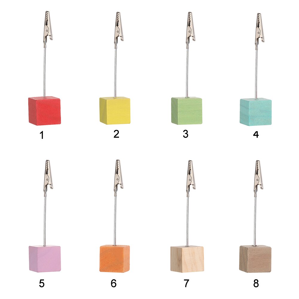 1PC Color log Square Message Clip Wrought Iron Note Holder Desktop Ornaments Postcard Clamp Wooden Clamps Stand Photo Card Clips