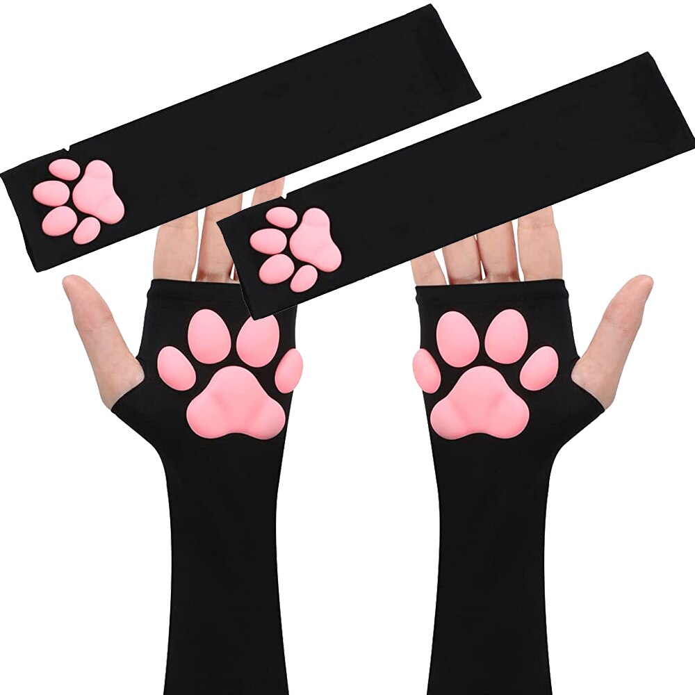 Gants patte de chat 3D en Silicone, mitaines sans doigts pour chaton mignon, gants pour femmes et filles, manches de Cosplay d&#39;halloween, Protection UV contre le soleil