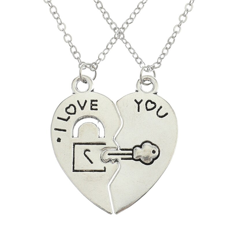 2 PCs/Set Couple Necklace For Women And Men Two Pieces Of Heart Pendant Paired Key Lock Rope Necklace Valentine's Day