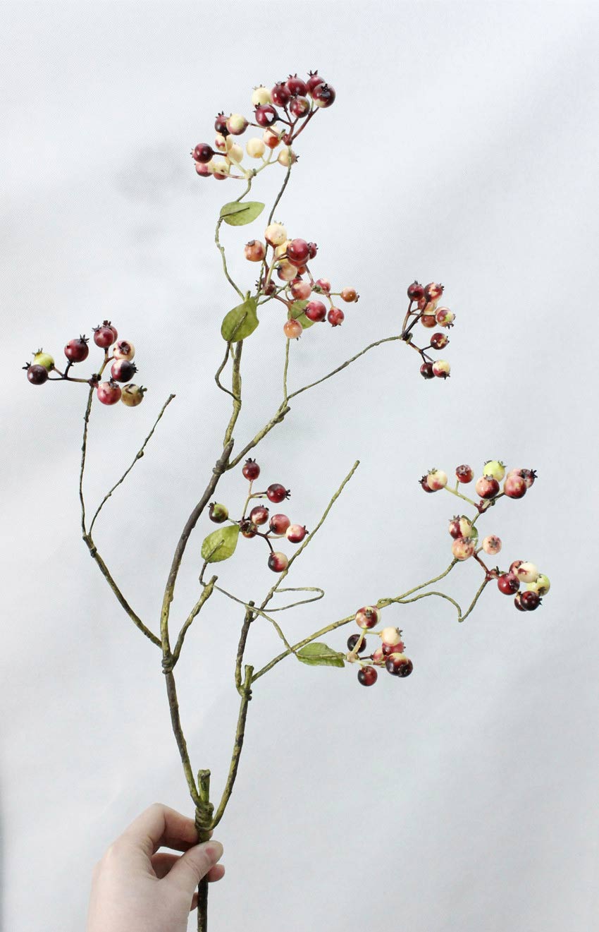 Lang stilk kunstig busk gren gren granatæble frugt blomster hjemmekontor dekoration: Ren rød