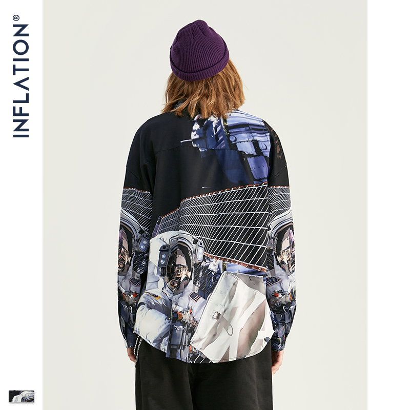 INFLATIE Mannen Herfst Shirt Digital Printing Mannen Harajuku Shirt Lange Mouw Street Wear Oversized Mannen Shirt 92147W