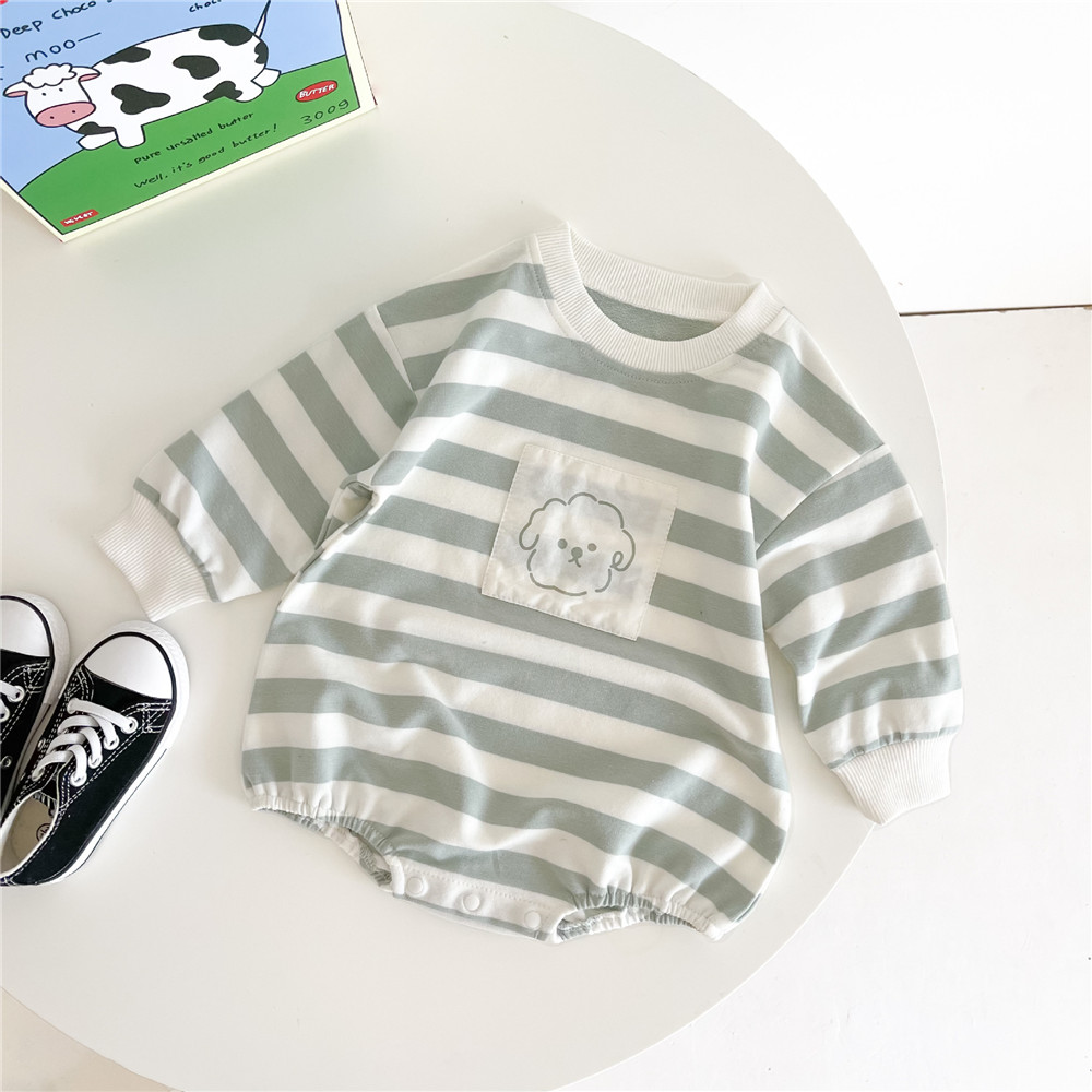 Zafille frühlings-kinderkleidung für mädchen und jungen, gestreifter babybody, süße schlafanzüge für mädchen und #39 , Patchwork-Baby-strampler: Grün / 6-9m