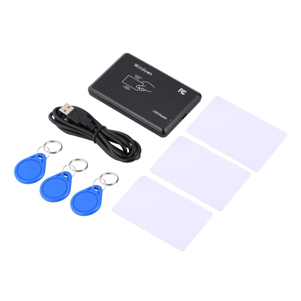 USB 13.56MHz RFID Card Reader Programmer Burner + 3 ID Key Buckles + 3 ID Cards Smart Card Drive free