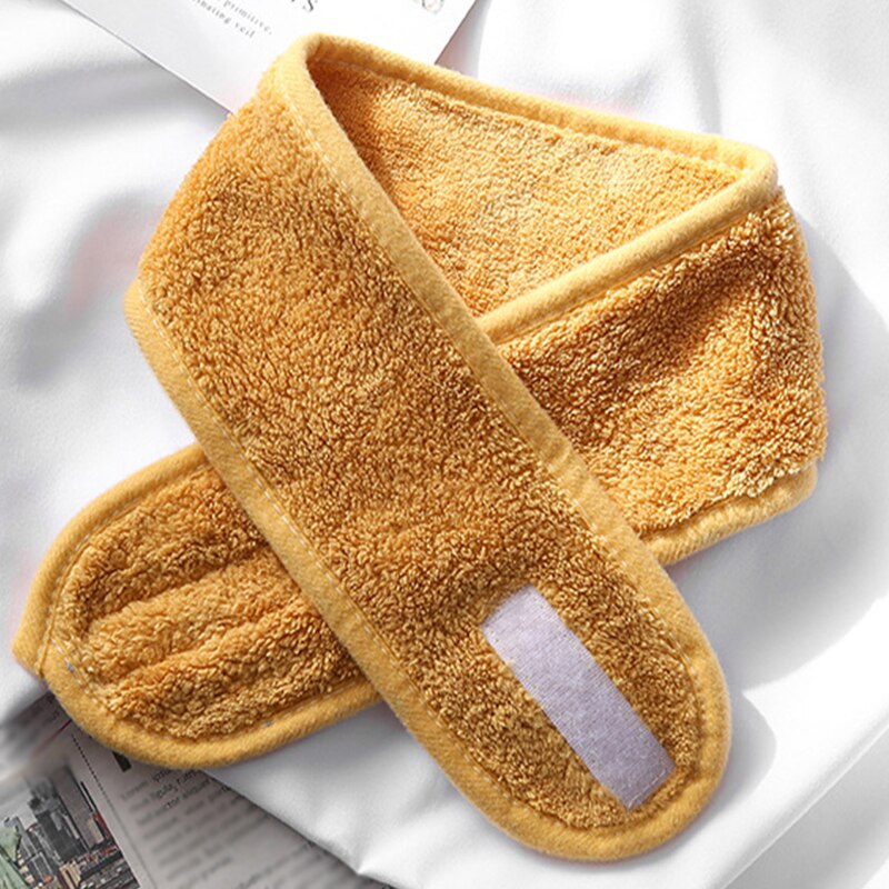 Diadema Facial de algodón para mujer, bandana de Velcro, gorro de ducha para la cabeza, envoltura mágica para el cabello, accesorios para el cabello: YELLOW