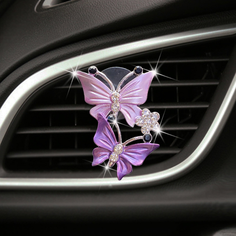 Air Freshener Butterfly Car-styling Car Perfume Natural Smell Air Conditioner Butterfly Diamond Aromatherapy Decoration Clip: PURPLE
