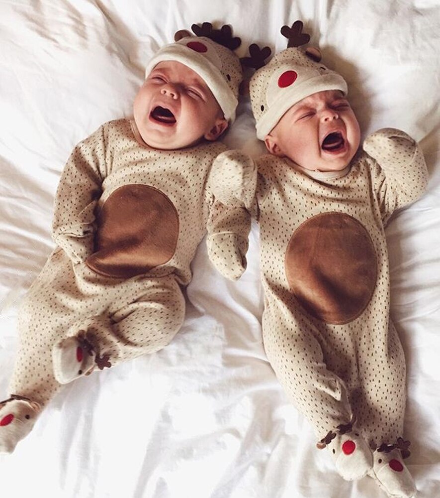 Weihnachten Elch Stickerei Strampler Baby Mädchen Jungen Kleidung Langarm Körper Anzug Overall Weihnachten Zwei Stück Kleidung 0-18 M