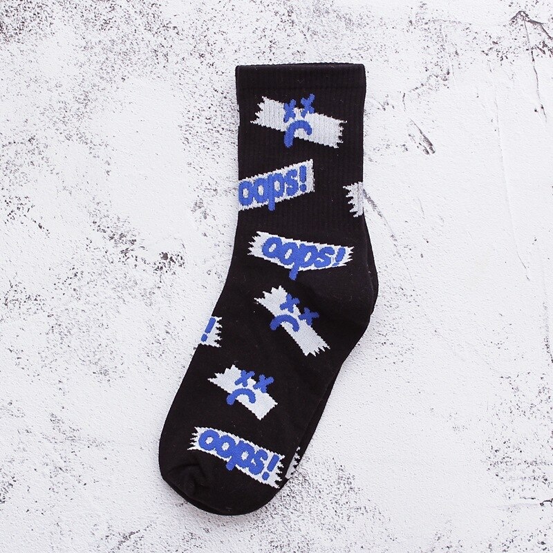 Outdoor Sport Socks Knitted Letter Non-slip Basketball Bicycle Compression Socks Streetwear Hip Hop Skateboard Baseball Sock: Black white