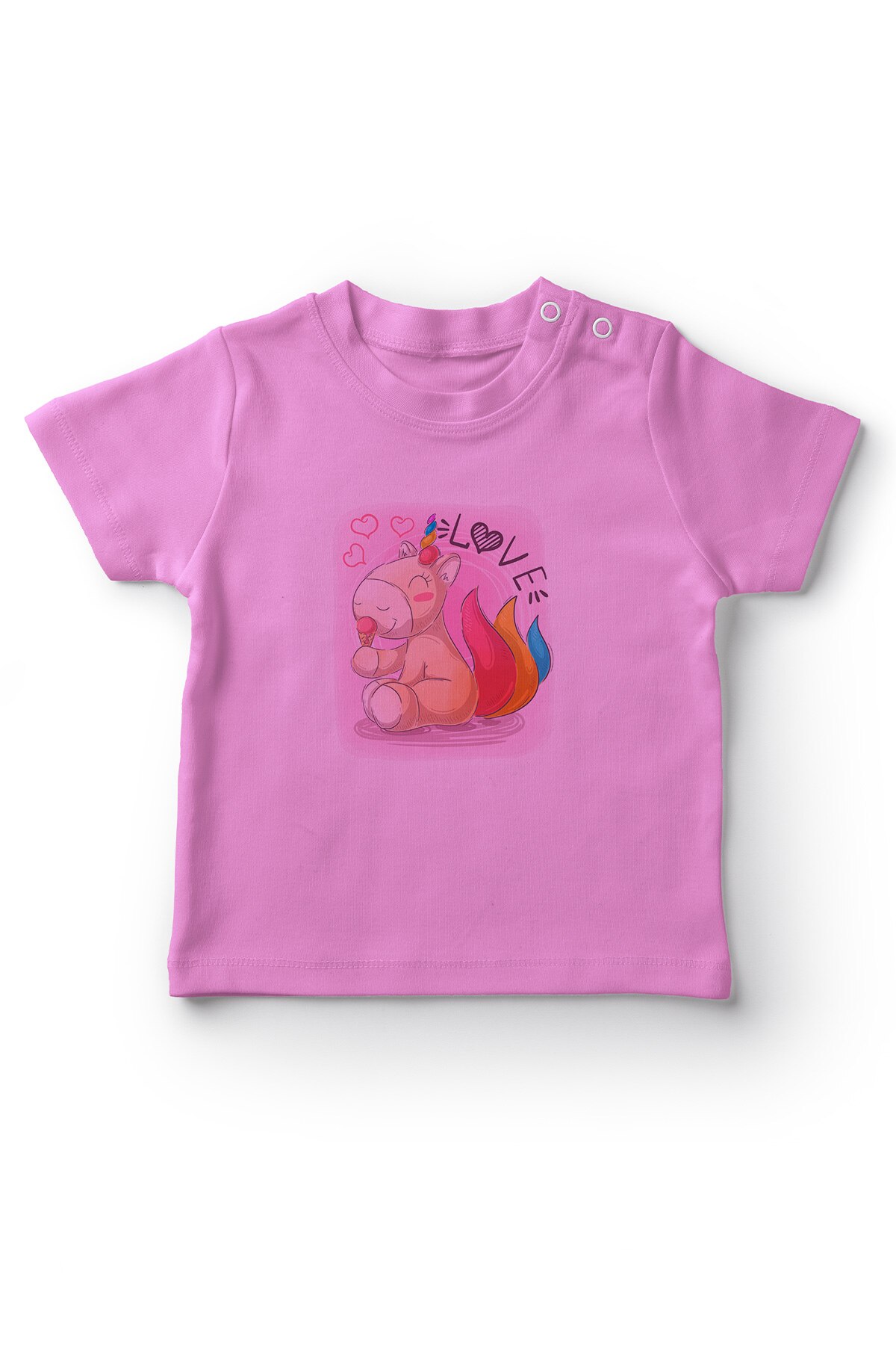 Angemiel Baby Eis Sieben Bunte-Tailed Einhorn Mädchen Baby T-Shirt Rosa