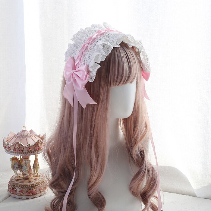 Japonais doux soeur Lolita blanc casque de dentelle bandeau fée soeur bandeau de cheveux sauvage doux soeur Lolita petits cheveux KC: Light Pink