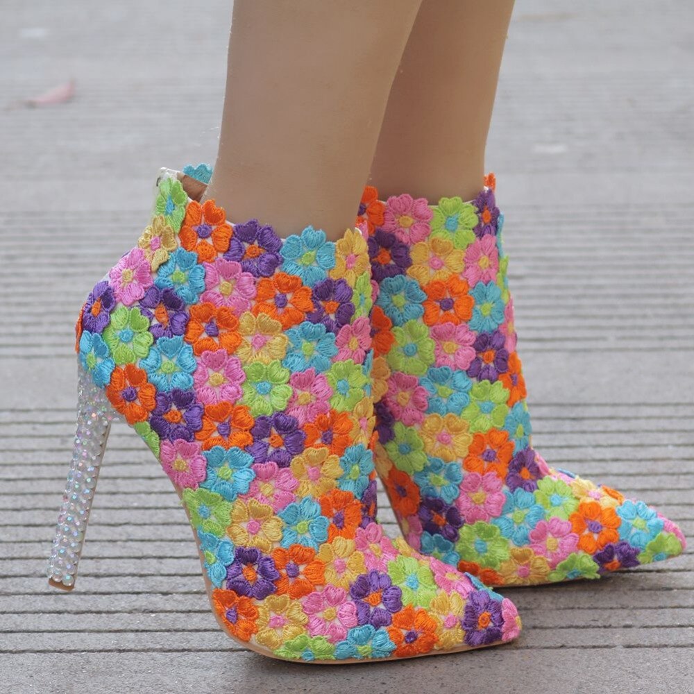, zapatos de boda de , botines para mujer, invierno, tacones súper finos, 11CM, cremallera, flor, perla, puntiagudos, bota para mujer