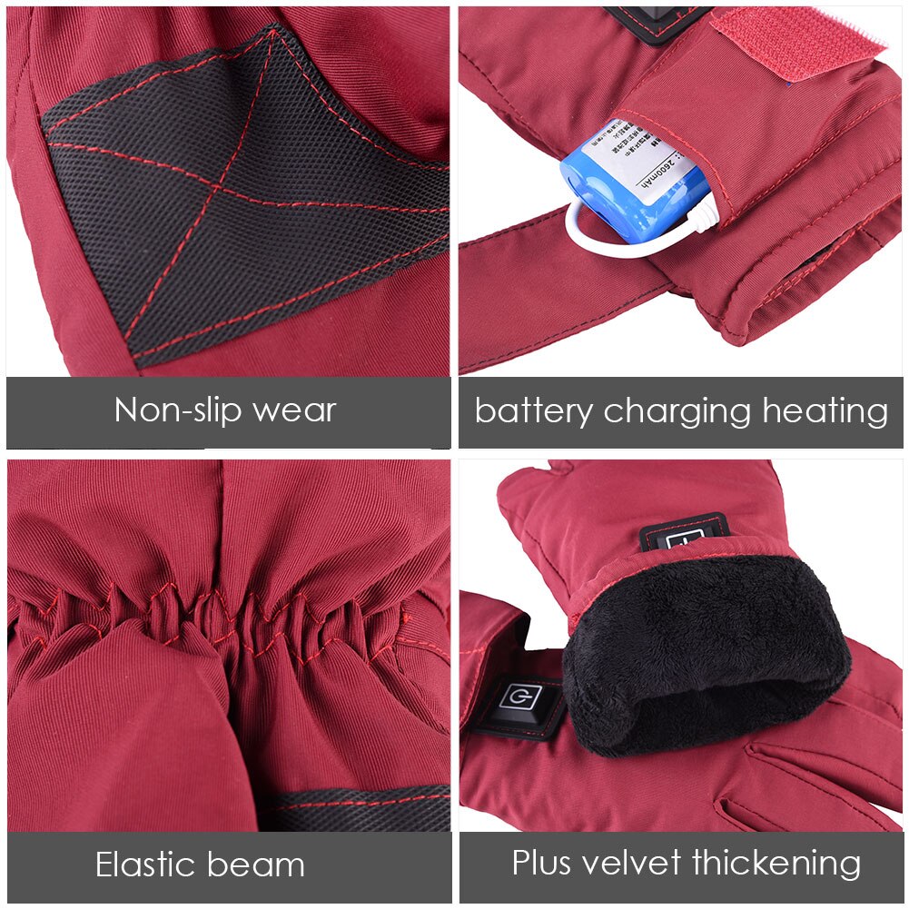 Women Electric Heated Gloves Waterproof Adjustable Temperature Lithium Battery Powered Glove For Outdoor Ski Motorcycle Cycling
