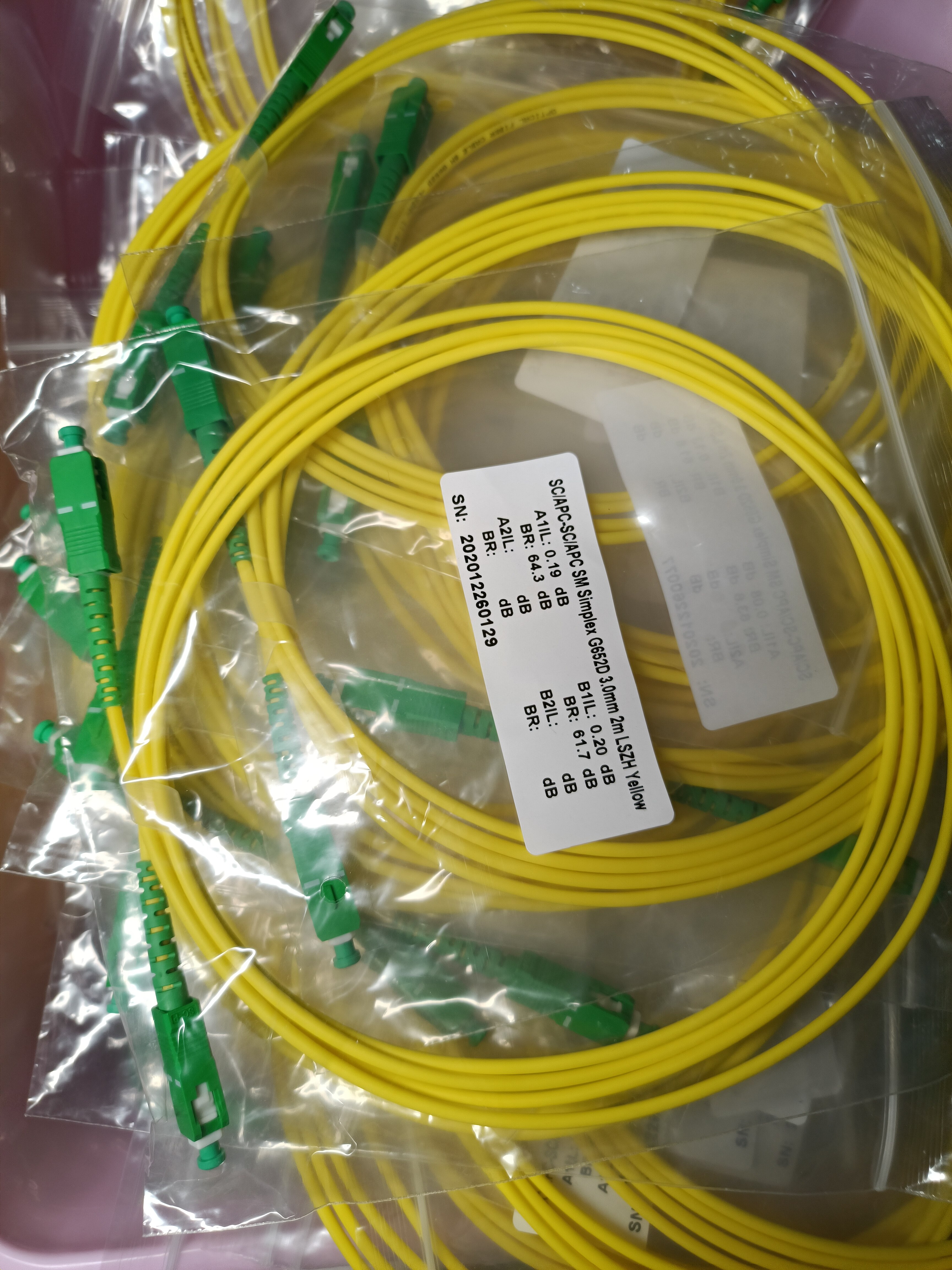 Cable de parche óptico LSZH para fibra óptica, jumper, SC APC a SC APC Simplex, 2,0mm, 3,0mm, modo único, 10 Uds.