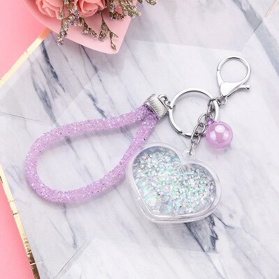 Novo estilo criativo acrílico coração chaveiro móvel sequin pacote de areia movediça acessórios automóvel pendurado ornamento: Light Blue