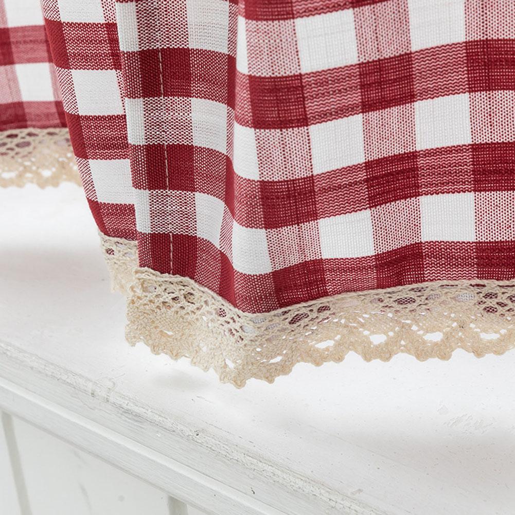 1Pc Küche Plaid aufbringen Kurze Gitter Vorhang Spitze Volant Durch Stange Drapieren Hause Fenster Dekor Vorhänge in sterben Wohnzimmer zimmer