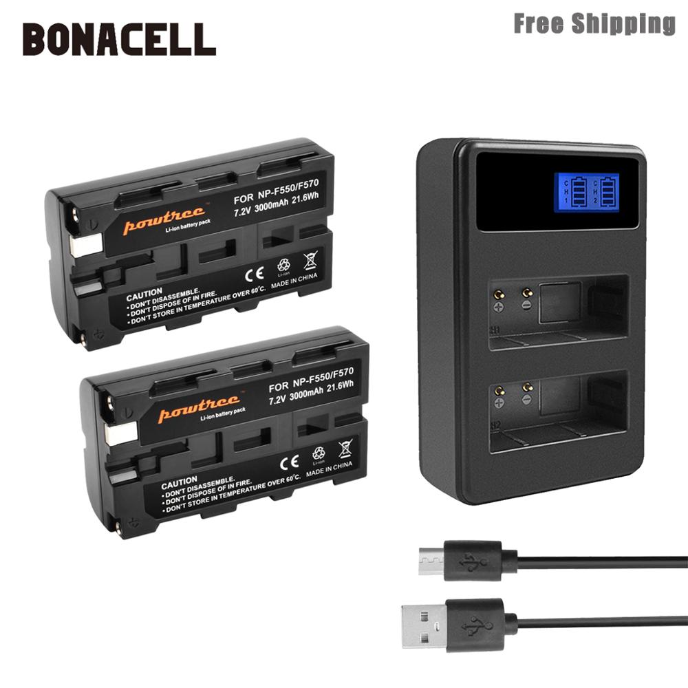 Bonacell 3000mAh NP-F550 NP F550 NPF550 Batterij + LCD Dual Charger voor Sony NP-F330 NP-F530 NP-F570 NP-F730 NP-F750 Hi -8 L50