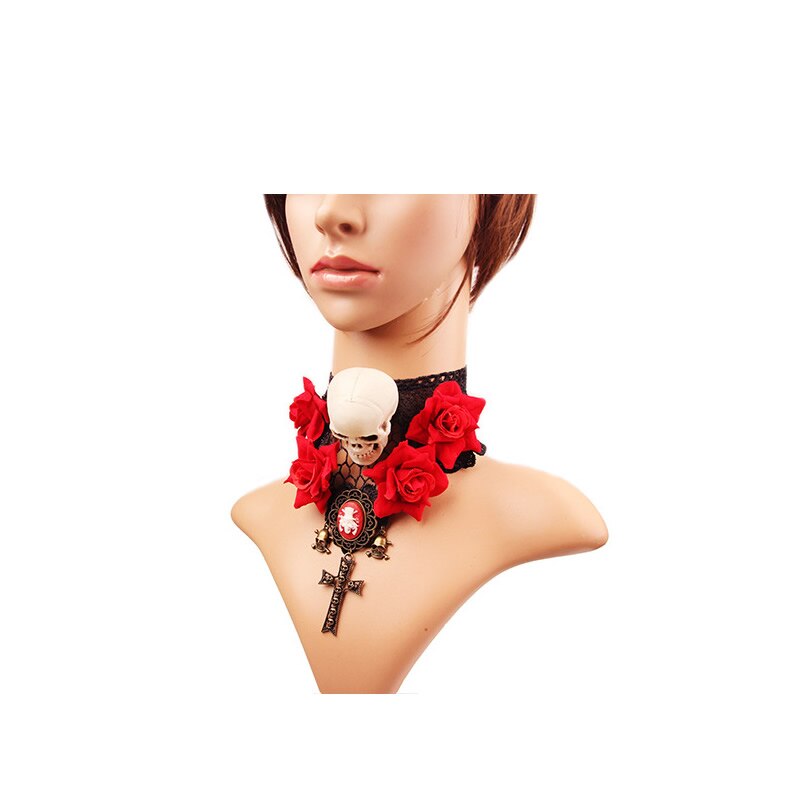 2025 Gothic Jewelry Red Bat Halloween Necklace Lace Choker Necklace for Women Nightmare Before Christmas Black Layered Necklace: RED-BROWN