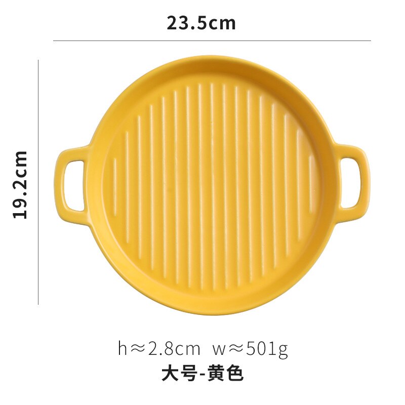 Binaural Baking Dish Round Ceramic Dinner Plates Baking Cake Pans Cheese Baking Dish Tray Dishes Microwave Oven Plate Tableware: 8