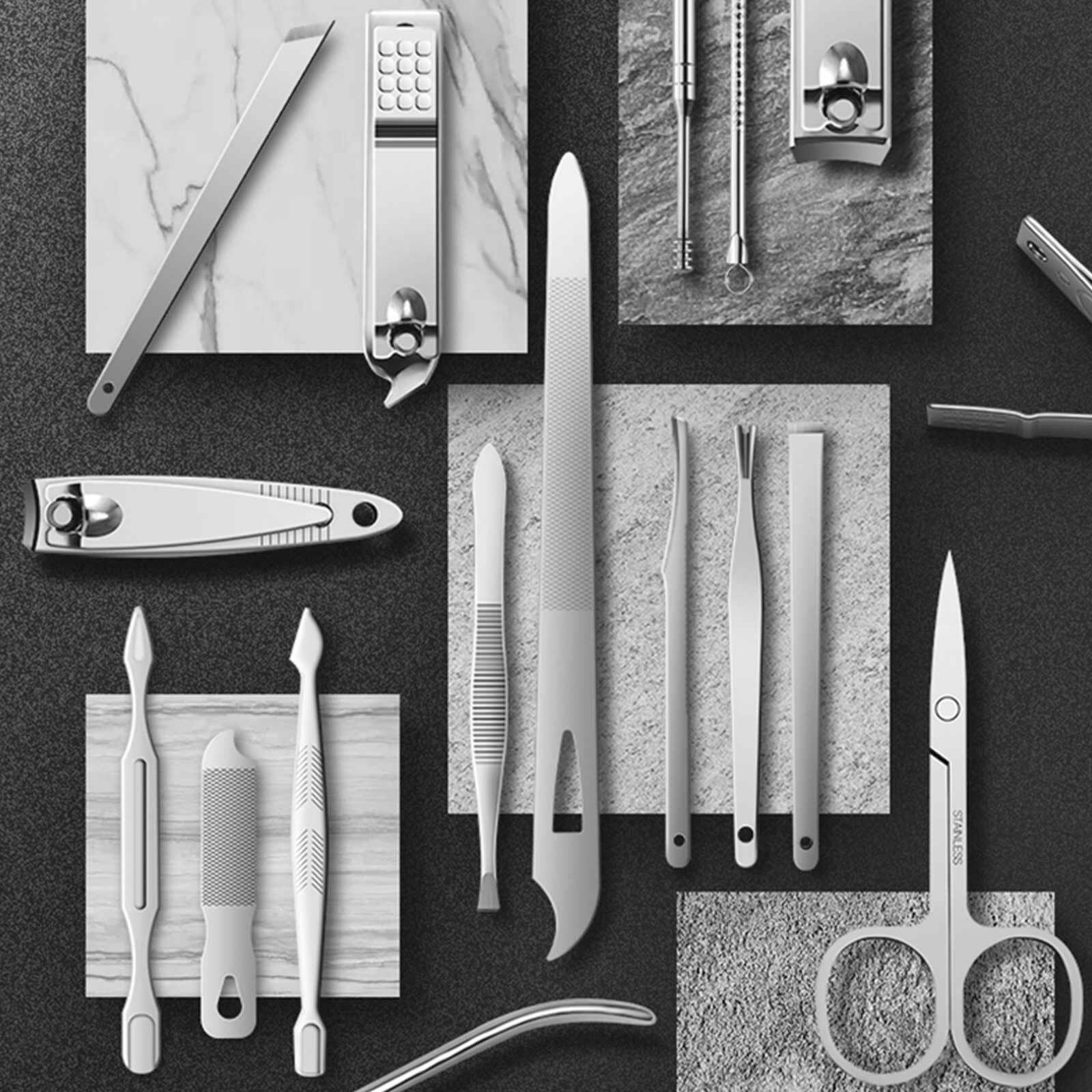 19Pcs/set Nail Clipper Trimmer Scissors Toe Nail File Tweezers Pedicure Manicure Tool Set with Mini PVC Case