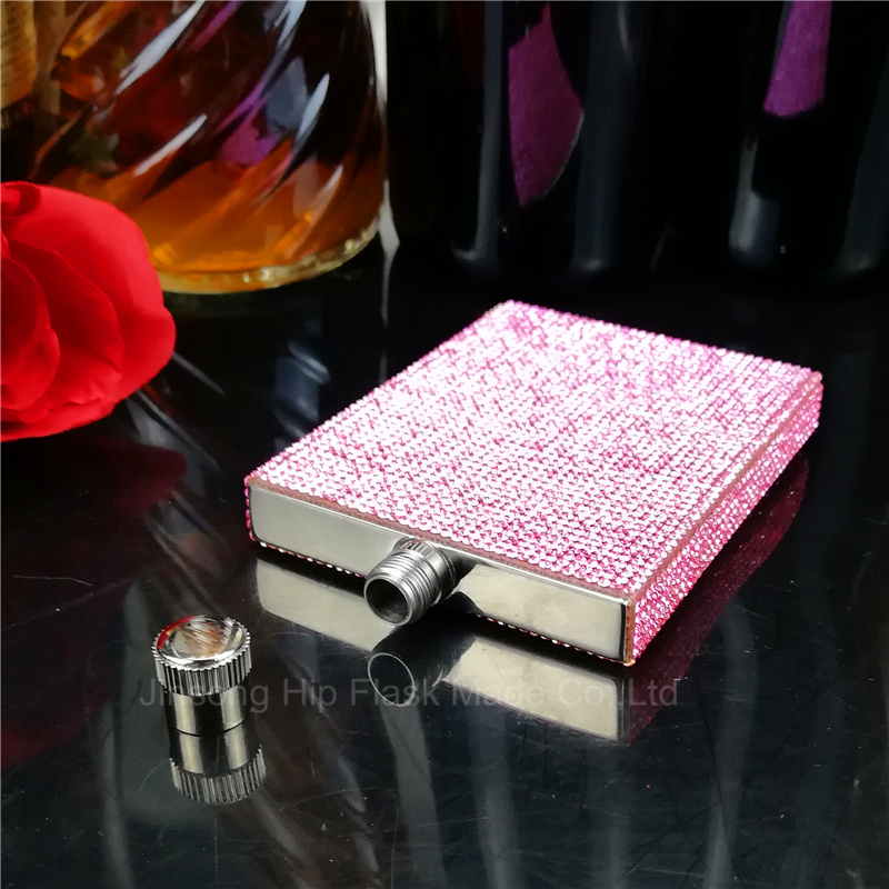 3 oz rvs met roze diamant heupfles, Speciale heupfles voor Dames