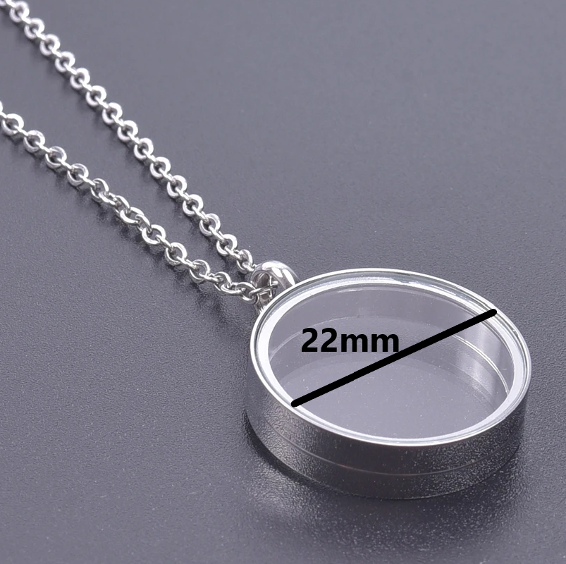 1Pc Stainless Steel Round Glass Floating Relicario Coin Holder Locket Pendant Women Necklaces Diy Hip Hop Collier Hommer Jewelry: Blue white zinc plated