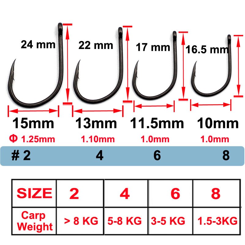 Anzuelos para pesca de carpa, aparejo para el pelo de carpa, anzuelos anchos con revestimiento de PTFE, ganchos de púas de acero al carbono, 25 uds.