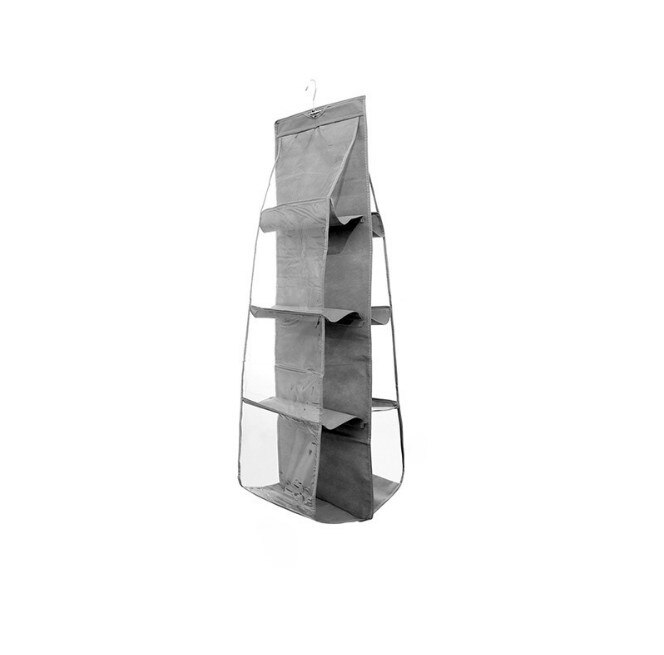 6/8 cells Transparent Hanging Bag Dual-Side Dust-Proof Wardrobe Closet Leather Bag Storage Sundry Shoe Underwear with Hanger: 8-cells-Gray